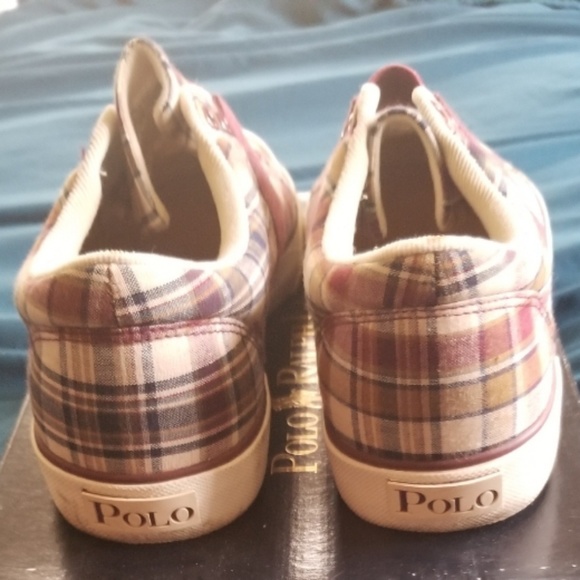 Polo Ralph Lauren Gardener Plaid Sneakers Burgundy - Picture 3 of 5